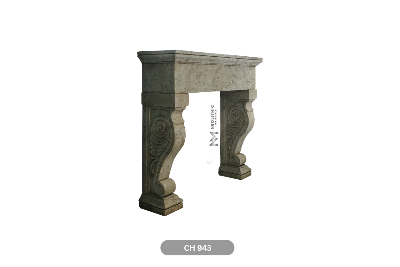 Limestone Fireplace Mantel - Image 4